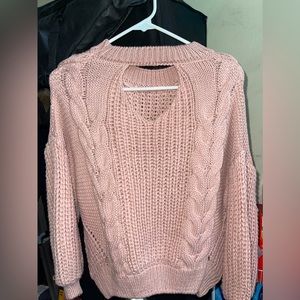 Pink hollow neck knit sweater